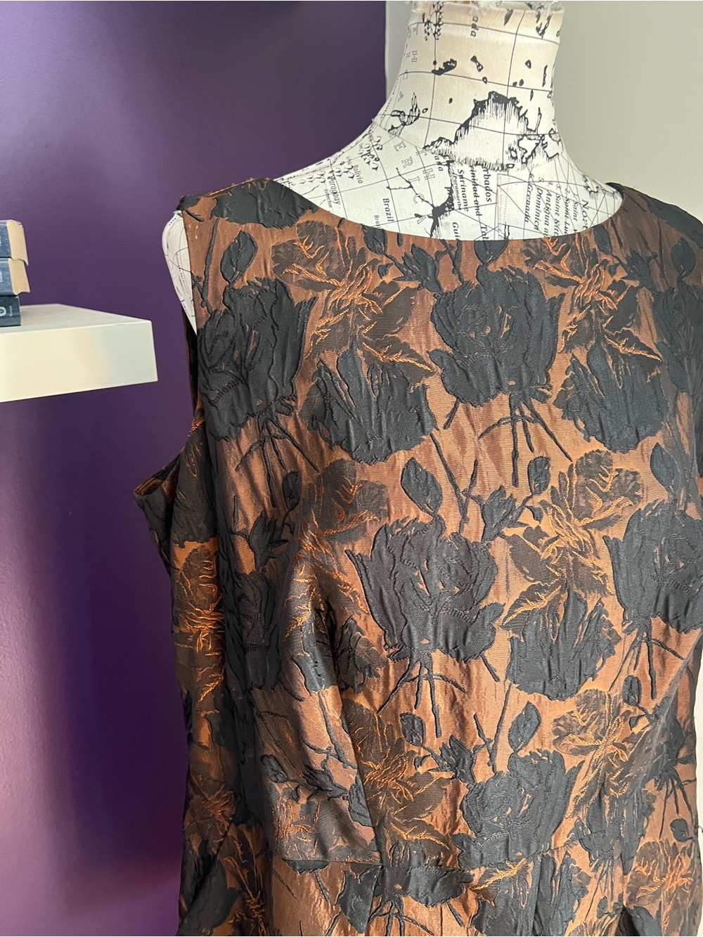 7 for $30 Talbots Sleeveless Black and Brown Floral Jacquard Dress - Picture 2 of 13